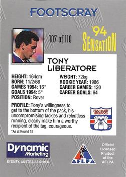 1994 AFL Sensation #107 Tony Liberatore Back